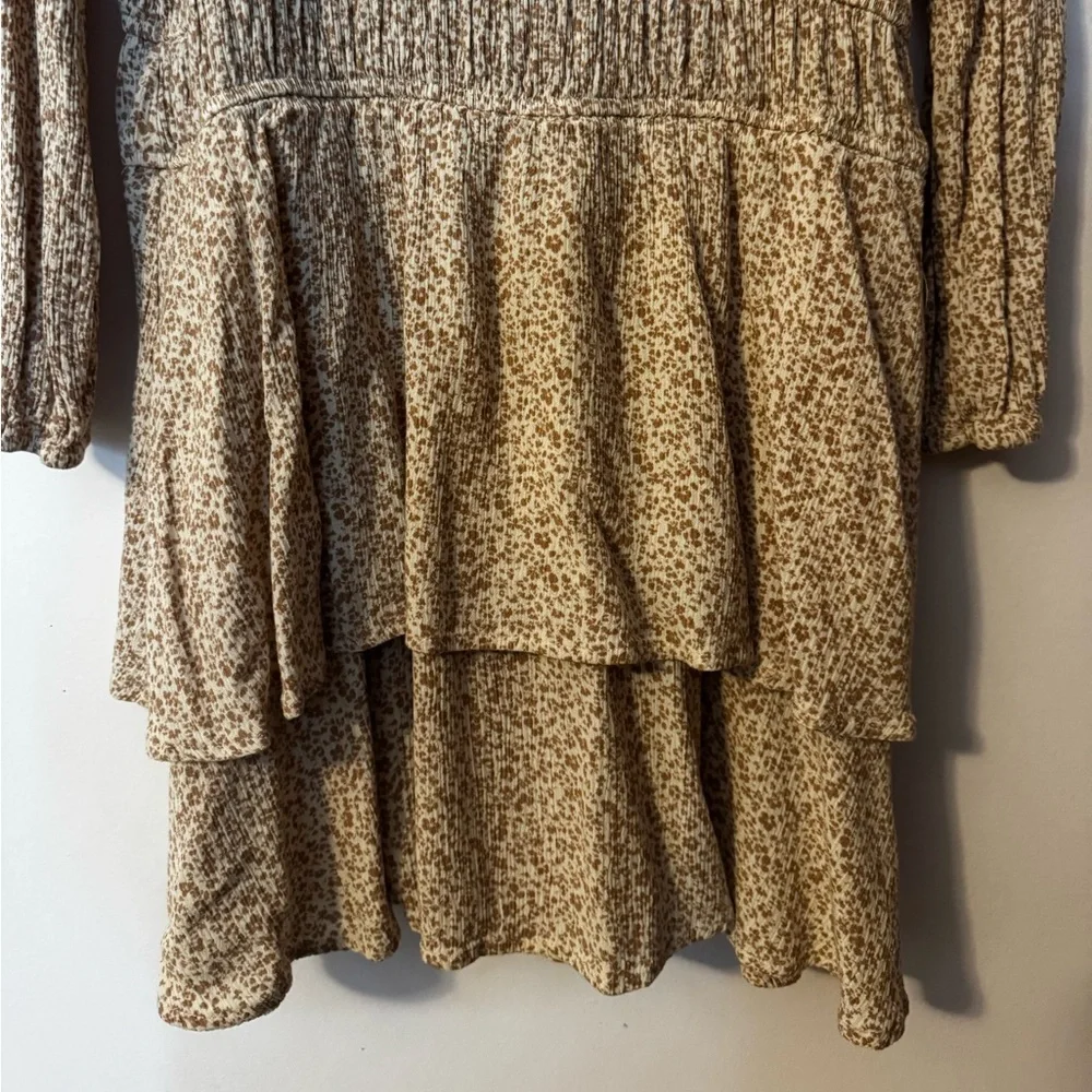 Altar'd State Dress Brown Animal Print Long Sleeve Ruffle Size L EUC - Picture 5 of 5